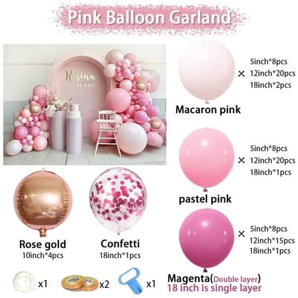 Rosa ballonggirland, födelsedagsballongbåge för bröllopsflickor Baby shower FödelsedagsfestdekorationerDeco Anniversaire
