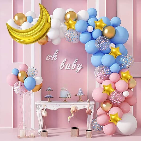Ballonggirland Arch Kit Ballong Månstjärnor 126st Blå Vita Ballonger för födelsedagsbröllopsdekorationer