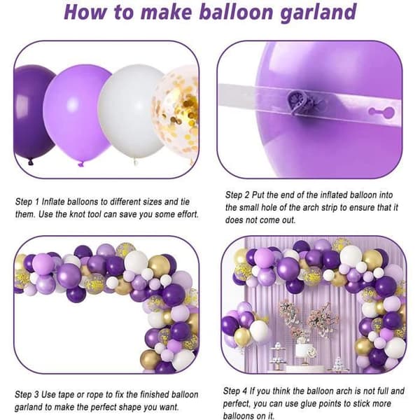 Lila guldballongbåge - 128 delar - Lila guld Vita ballonger - Guldkonfettiballong - Latexballonger