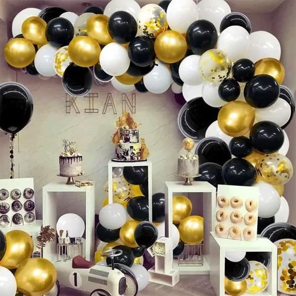 Svart guld ballongbåge födelsedagsballong girland svart guld vit ballonger för bröllop Alla hjärtans dag fest Jubileumsdekoration