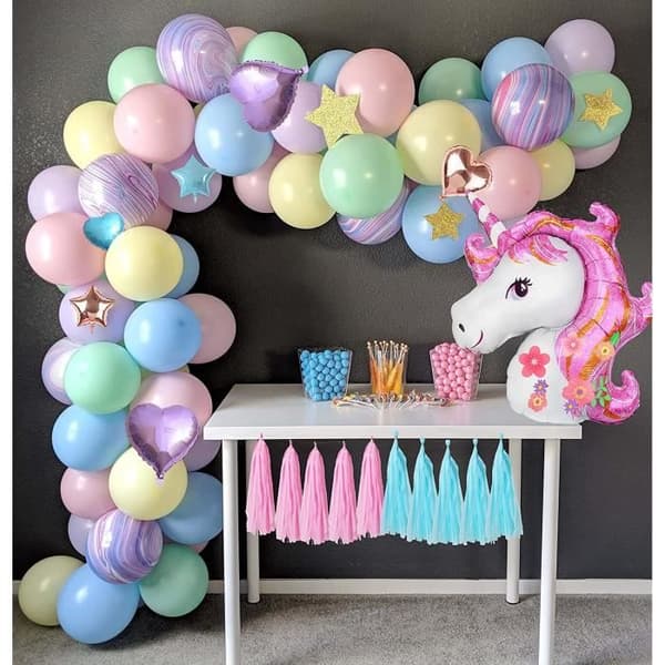 Ballonggirland - Enhörning - Regnbåge - Komplett kit - Födelsedagsdekoration - Barnkalas