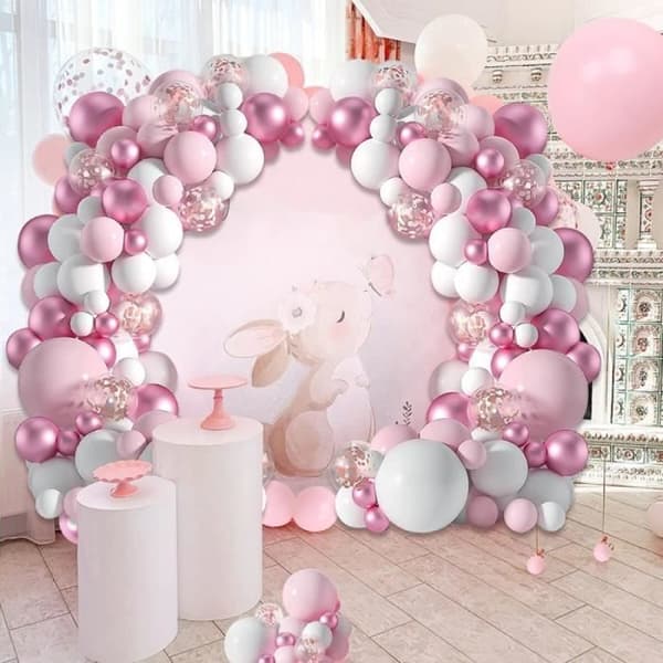 Dop Födelsedagsdekoration Flicka Rosa Vit Ballong Girlang Dekoration Bröllop Födelsedagsfest Kväll Dop Nyår
