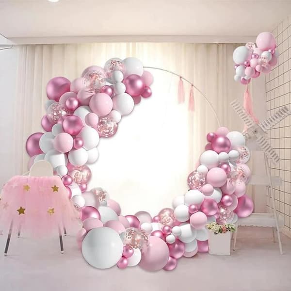 Dop Födelsedagsdekoration Flicka Rosa Vit Ballong Girlang Dekoration Bröllop Födelsedagsfest Kväll Dop Nyår