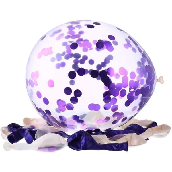 20 lila konfettiballonger för bröllop, födelsedag, babyshower, examen, ceremonifestdekoration