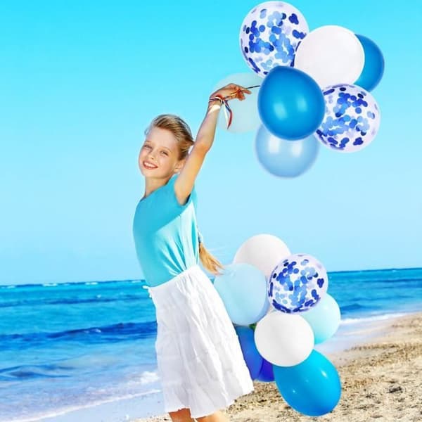 50 stycken blå och vita latexkonfettiballonger - Märke - Klassisk ballong - Helium - Vuxen