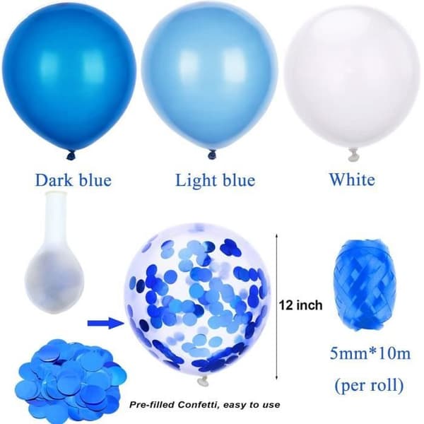 50 stycken blå och vita latexkonfettiballonger - Märke - Klassisk ballong - Helium - Vuxen