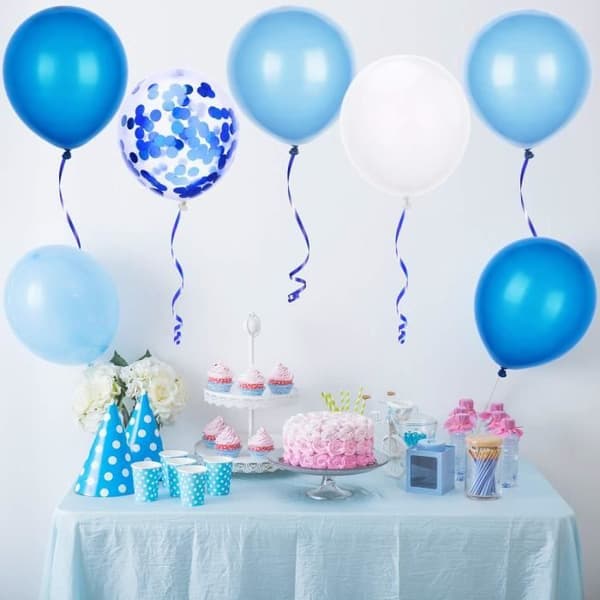 50 stycken blå och vita latexkonfettiballonger - Märke - Klassisk ballong - Helium - Vuxen