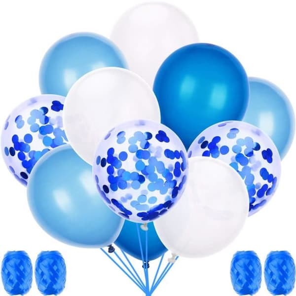 50 stycken blå och vita latexkonfettiballonger - Märke - Klassisk ballong - Helium - Vuxen