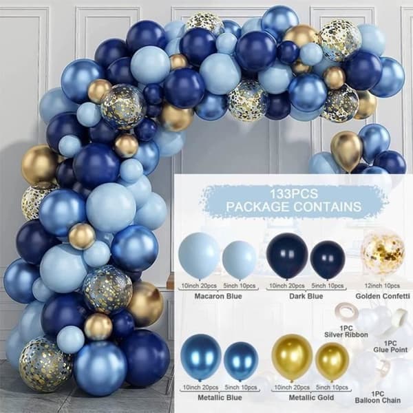 133 st mörkblå macaron latex ballongbågesats metallballongset Födelsedagsfestdekoration