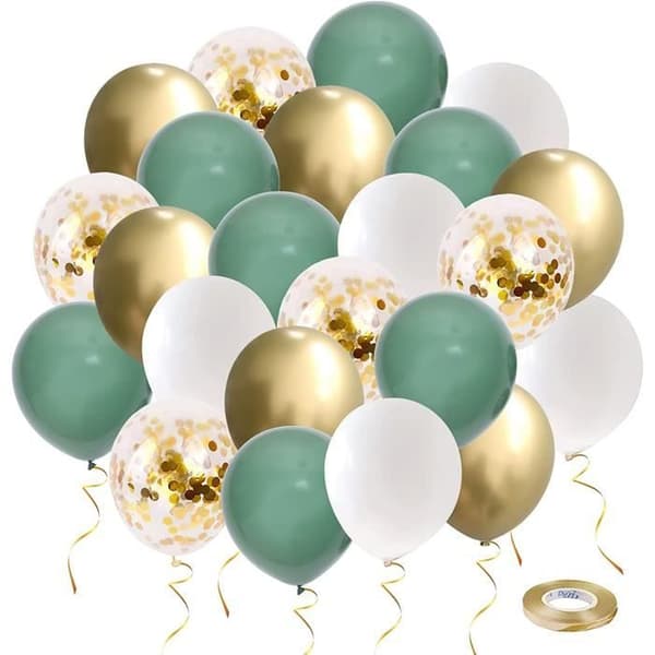Gröna födelsedagsballonger Retro heliumballong Olivgrön salvia Vitguld 50 st 30cm Metalliska konfettiballonger