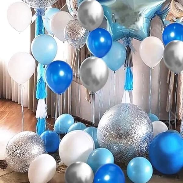 Blåvita ballonger - 62 delar 12 tum för födelsedagsdekorationer, pojkdop, jul, bröllop