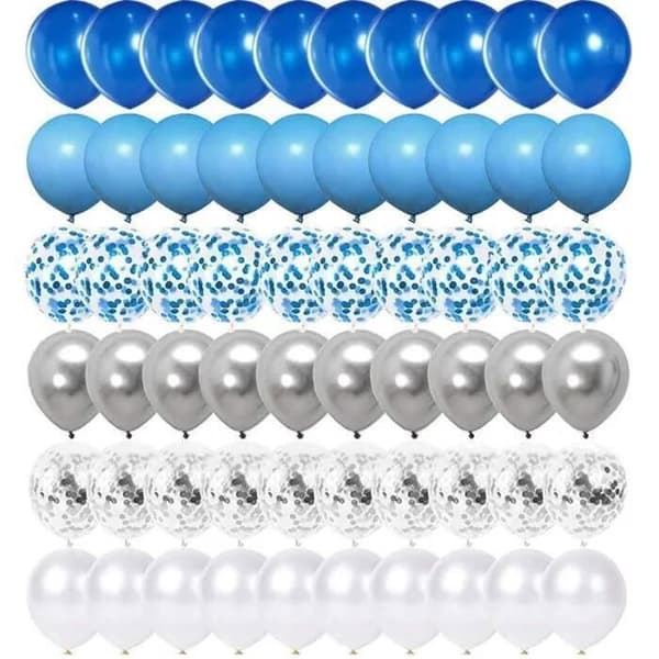 Blåvita ballonger - 62 delar 12 tum för födelsedagsdekorationer, pojkdop, jul, bröllop