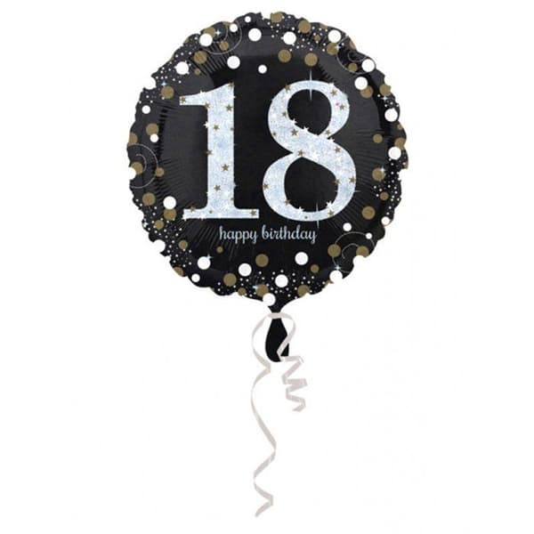 Heliumballong - Grattis på födelsedagen 18 Silver - 18-årsdekoration - svart och silver
