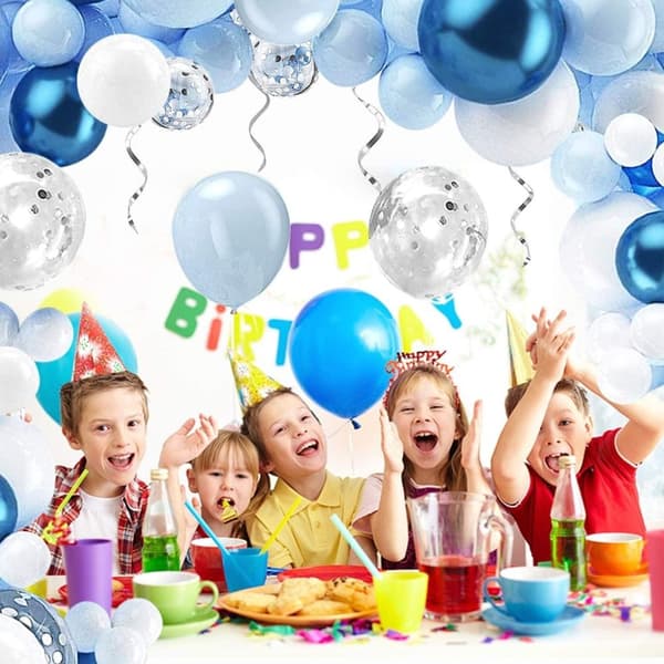 Ballongbåge Blå/Vit/latex blå/ Silver Confetti