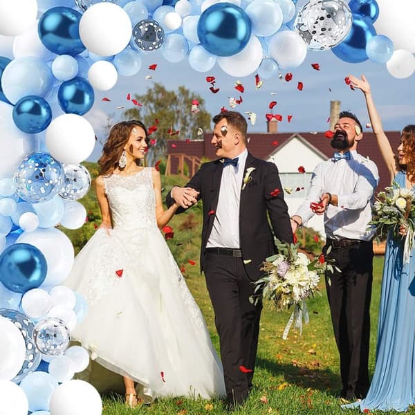Ballongbåge Blå/Vit/latex blå/ Silver Confetti