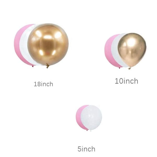 Ballongbåge Rosaguld | 77 st Rosa, Guld Konfetti &amp; Vit Latex Ballonger