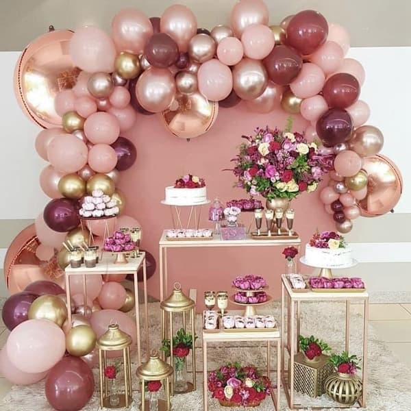 Ballongbåge Rosa/ Guld | 122st Rosa, Nude Apricot & Guld Ballonger med Tillbehör