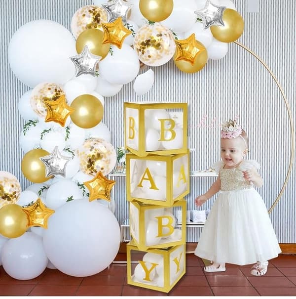 Ballongbåge Vit &amp; Guld | 119 st med 10st Stjärna 4D Ballonger