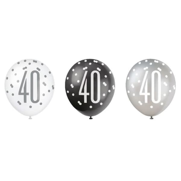 Unik folieballong 40 latex 30 cm vit/svart/silver 6 st