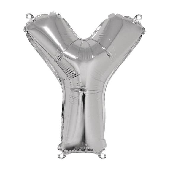 Bokstaven "Y" Ballong - Silver - 40cm - Påse-påse 1st. - Grå - Vuxen - Blandad