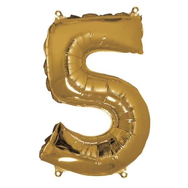 Nummer "5" ballong, guld, 40cm, tab-bag 1st. - {Färg}