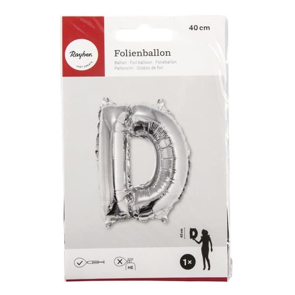 Aluminiumballong Bokstav D Silver 40cm