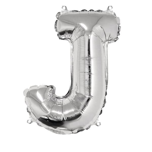 Bokstavsballong - Silver - J - 40cm - Vuxen - Blandat