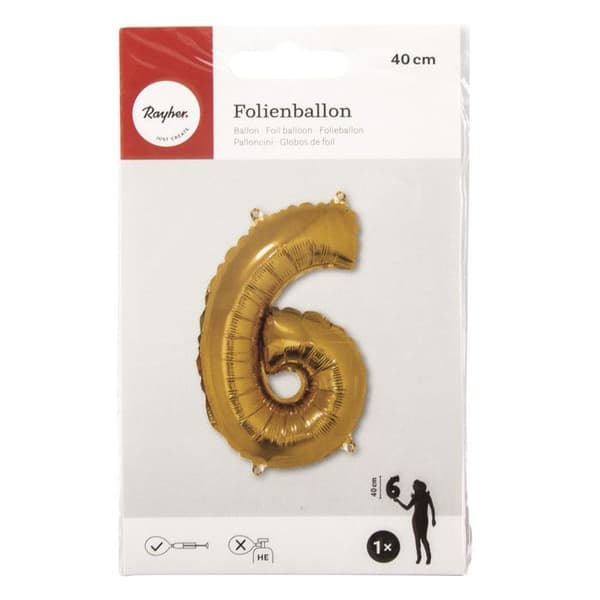Aluminiumballong Siffra 6 Guld 40cm