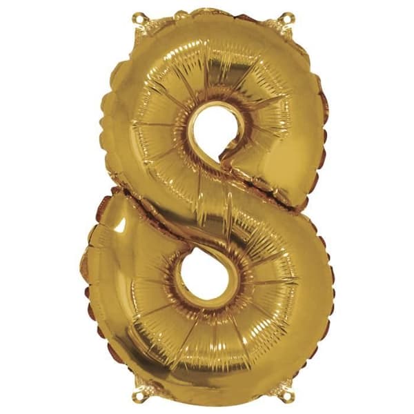 Nummer "8" ballong, guld, 40cm, tab-bag 1st. - {färg}
