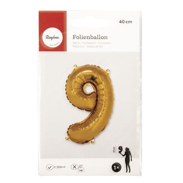 Aluminiumballong Siffra 9 Guld 40cm