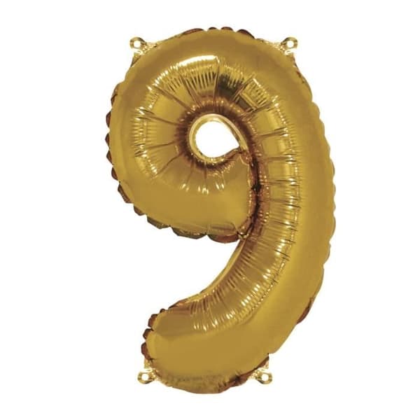 Nummer "9" ballong, guld, 40cm, tab-bag 1st. - {färg}
