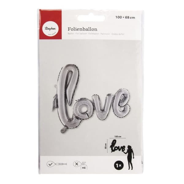Ballong i aluminium Skrift Love Silver 100x68cm
