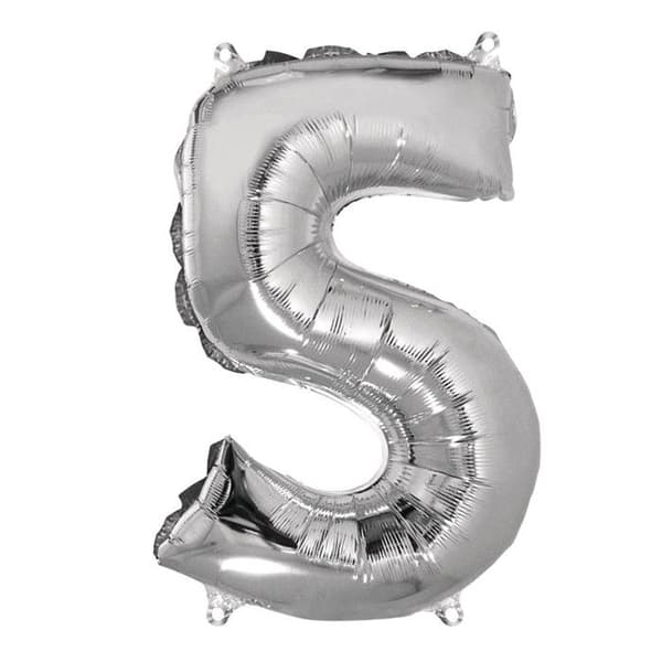 Ballong nummer "5", silver, 40cm, tab-bag 1st. - {Färg}