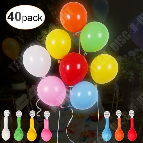 TD® Set med 40 stycken lysande LED-ballonger - Flerfärgad dekorativ ballong färgglad band för bröllop - Födelsedagsfest kväll