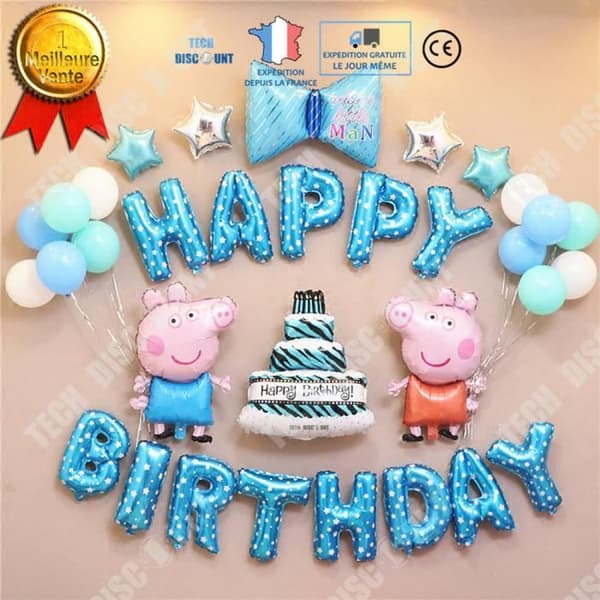 TD® Kit dekoration grattis på födelsedagen peppa gris bakelse tårta 1 år flicka pojke baby fest blå banner grattis ballonger