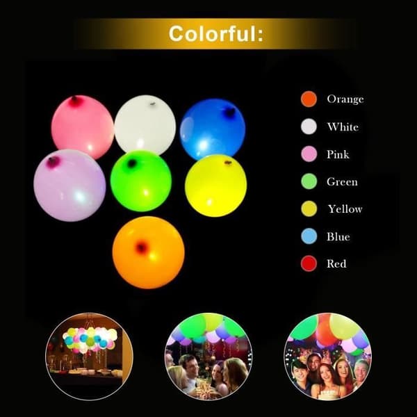 40 st LED-glödande ballonger Födelsedags-dekorativ ballong Flerfärgat färgglatt band för bröllopsfestkväll och barn