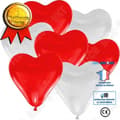 Miniatyrbild 2 av 4: TD® Set med 50 vita och röda hjärtformade ballonger - Naturliga latexballonger - 30 cm bröllopsdekoration