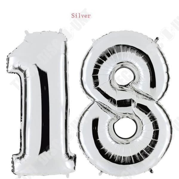 TD® 40 tum nummer 18 helium dekorativ ballong för födelsedag - ballonger för bröllopsdagsdekoration (silver)