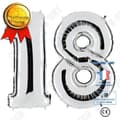 Miniatyrbild 1 av 4: TD® 40 tum nummer 18 helium dekorativ ballong för födelsedag - ballonger för bröllopsdagsdekoration (silver)