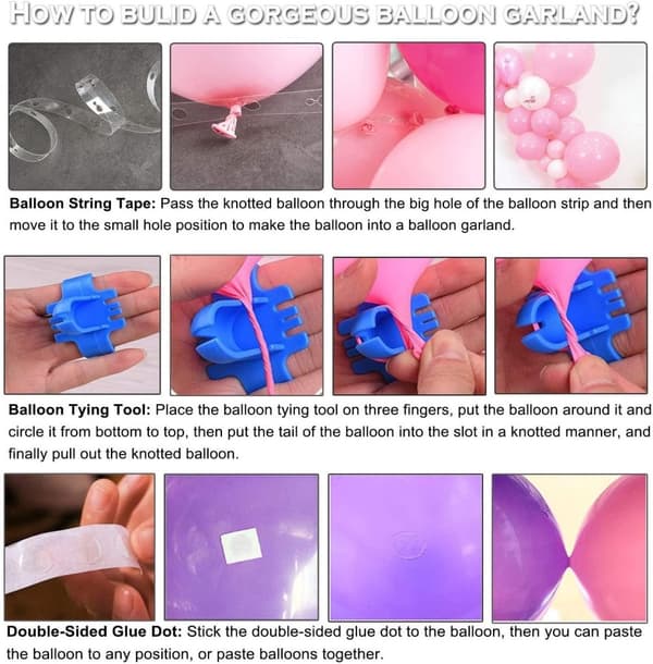 Ballongbåge Kit - Rosa/Vit/Guld
