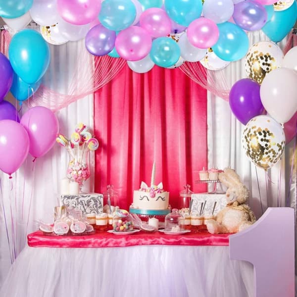 Ballongbåge - Blå/Rosa/Vit/Guld Confetti