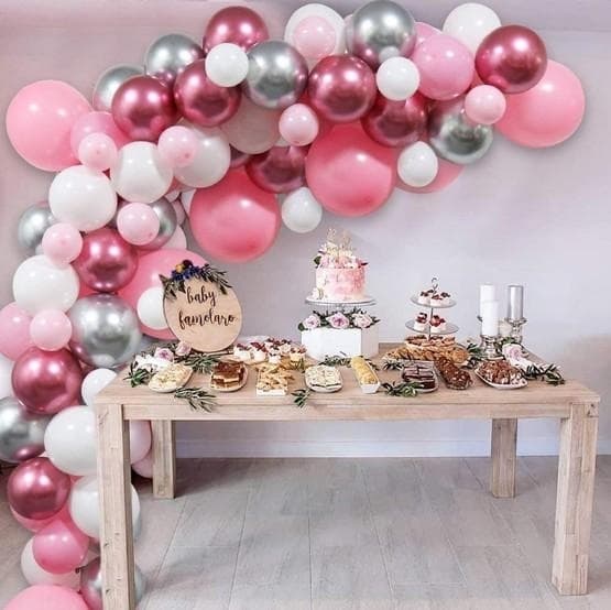 Ballongbåge - Metallic  Rosa /Silver /Vit