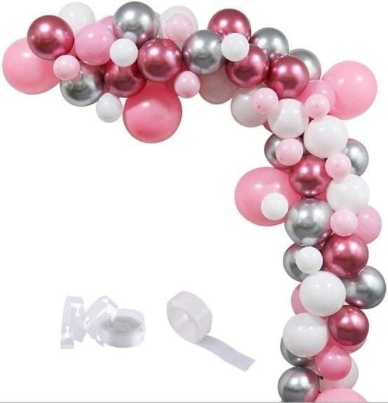 Ballongbåge - Metallic  Rosa /Silver /Vit