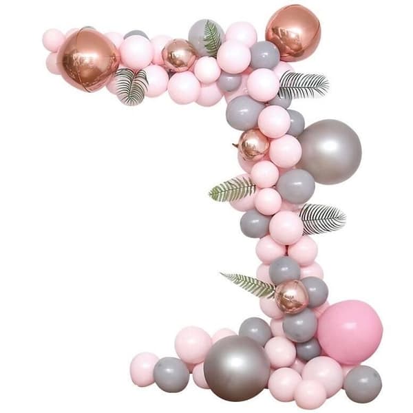 Ballongbåge - Rosa/Grå Med Blad och 4D folieballong