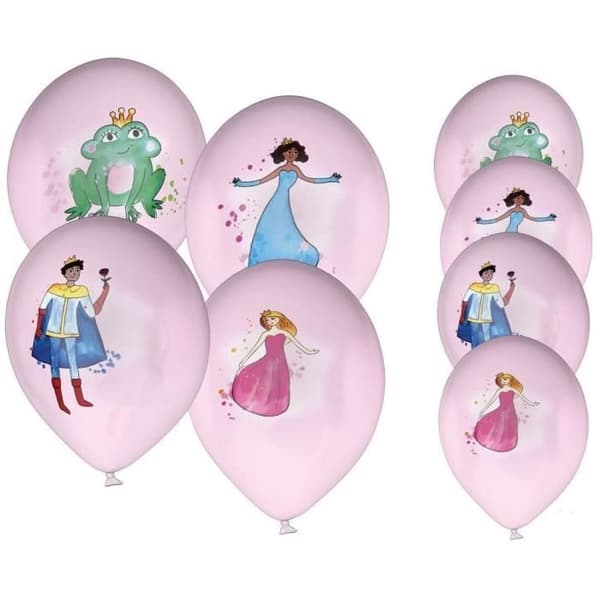 Födelsetagsballonger - LILLA CLOWN - Set om 8 - Rosa latex - Prinsessmönster - 30 cm