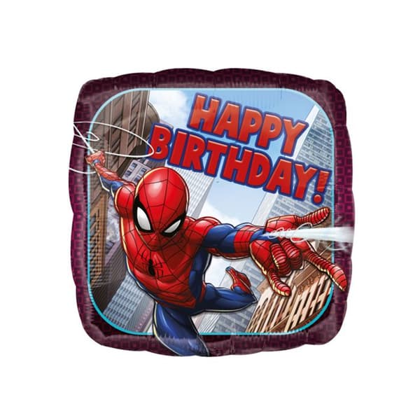 Aluminiumbollong fyrkantig Spider-man Grattis på födelsedagen 43 cm - Röd