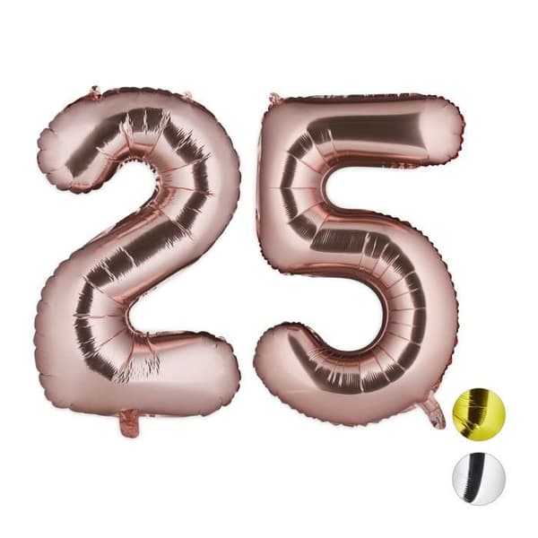 Uppblåsbar ballong - Relaxdays - Nummer 25 - Födelsedagsdekoration - 85 cm - Automatisk ventil