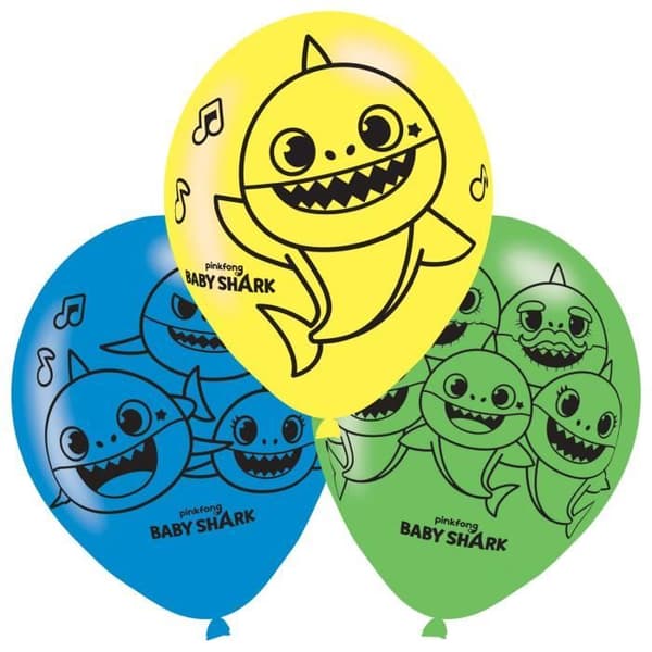 Amscan 6 Baby Shark Print Latexballonger 9908483-11"