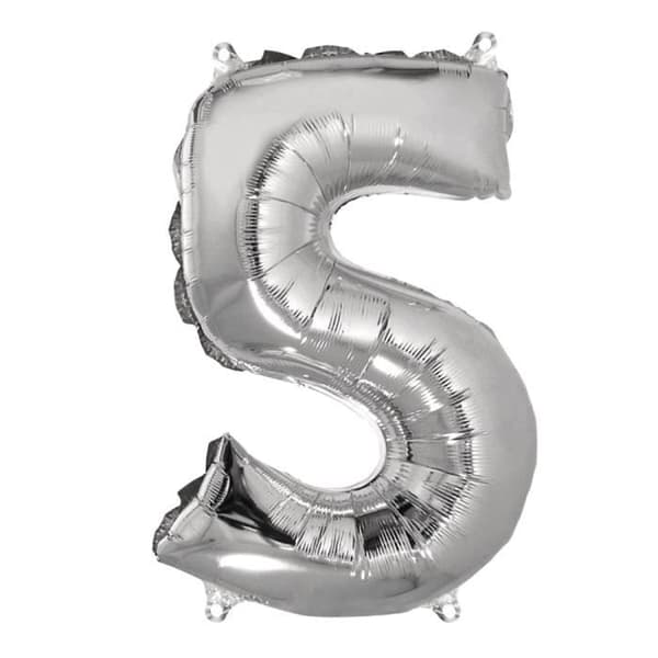 Ballong nummer "5", silver, 40cm, tab-bag 1st. - {Färg}