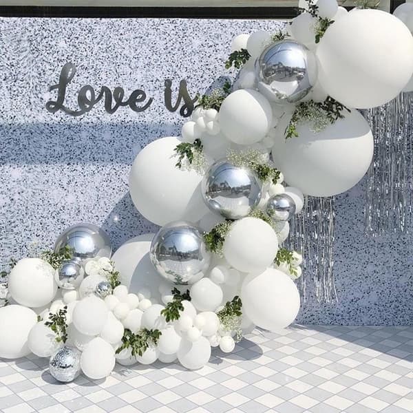 Ballongbåge - Macaron Vit/Silver Starka 127st Ballonger